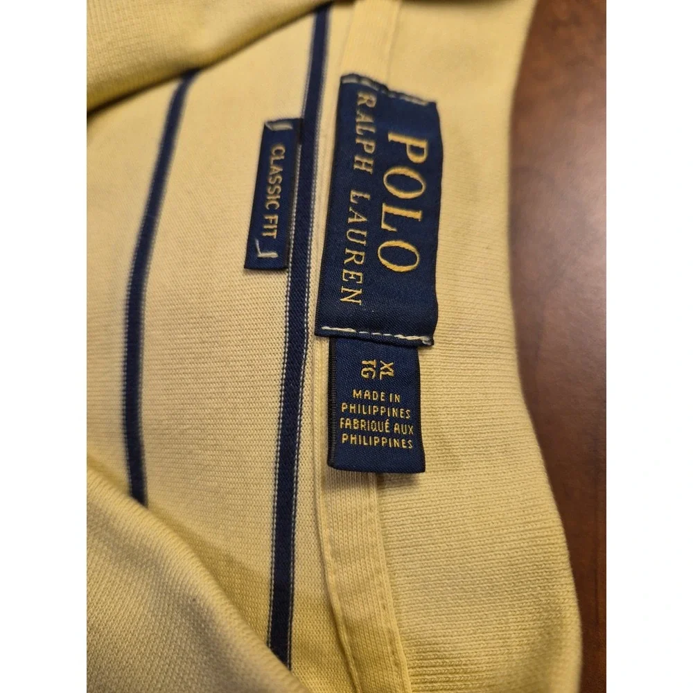 Ralph Lauren Striped Polo Shirt Mens XL Classic Yellow Blue Lightweight Golf‎
